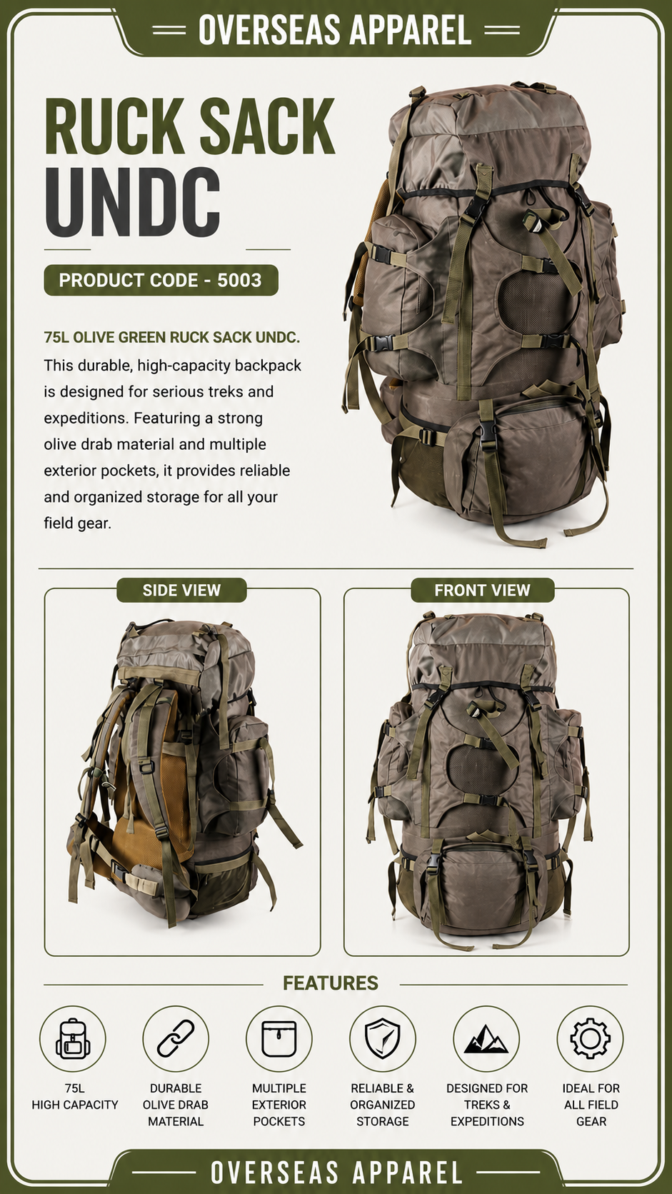 OVERSEAS APPAREL- Heavy Duty Adventure Ruck Sack Bag