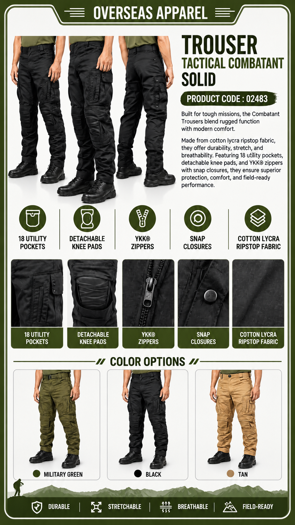 OVERSEAS APPAREL- Trouser Tactical Combatant