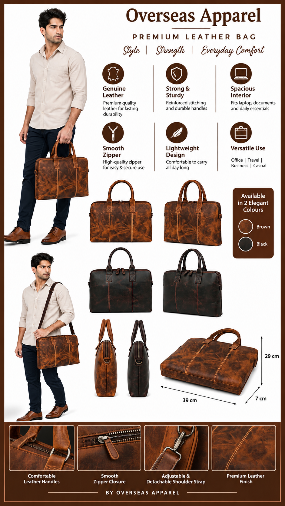 OVERSEAS APPAREL- Premium Leather Official-Corporate-Laptop Sleeve Bag